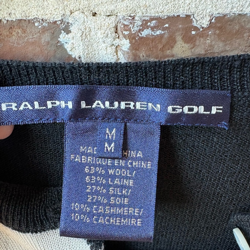 Ralph Lauren Golf Argyle Black White Silk Cashmere Cardigan Size Medium - Picture 3 of 12